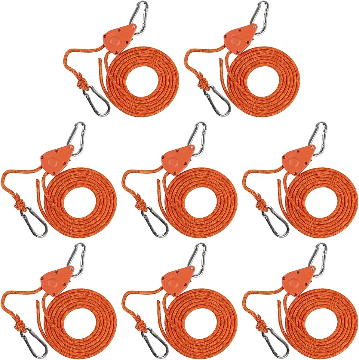 Thijox - 8 Stuks Katrol met Touwrem en Haak - 4m Reflecterende Outdoor Scheerlijnen met Kabelspanner - 4mm Winddichte Kabelratel voor Camping, Tuin en