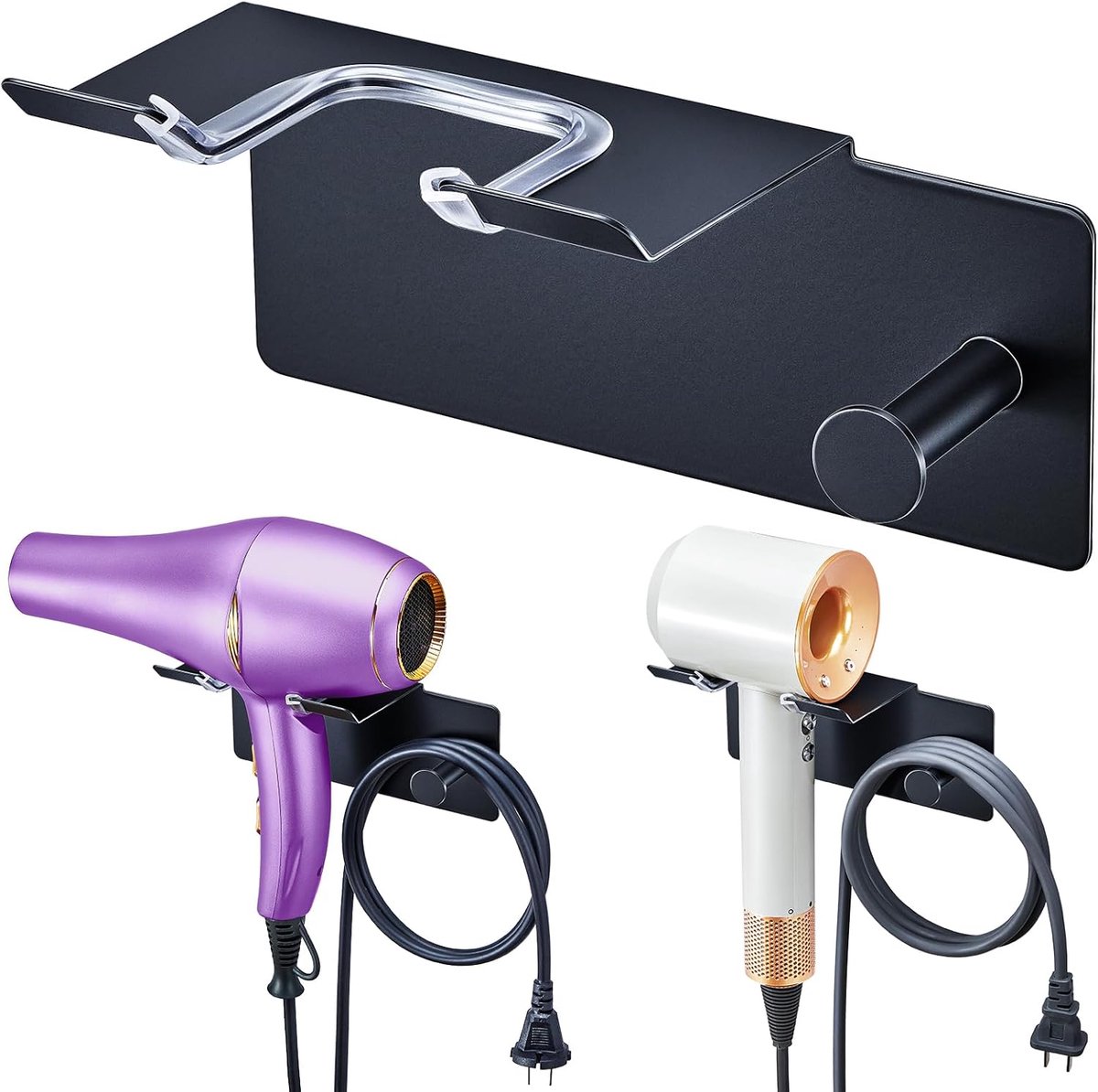 SnelShoppen - Hair Dryer Holder Without Drilling, Wandhouder voor Föhn, RVS, Zelfklevend, Duurzaam en Roestvrij, Ondersteunt Diverse Föhn Groottes, Pe