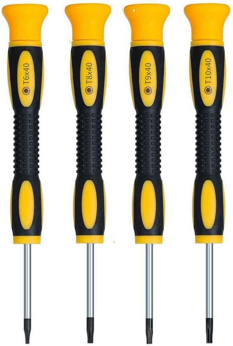 SnelShoppen - Precisie-schroevendraaierset 4-delig - Magnetische Torx-veiligheidsschroevendraaiers T6, T8, T9, T10 - Ideaal voor laptops, Macbooks en