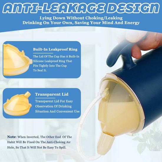 Rietjesbeker - Anti-Lek Drinkbeker - 400ml - waterbeker - drinkbeker ouderen - Overgangsbeker - Anti-lek Beker voor Baby's - Waterbekers voor senioren met tuit - Vaatwasser bestendig - met 2 deksel en rietje van Merkloos — afbeelding 3