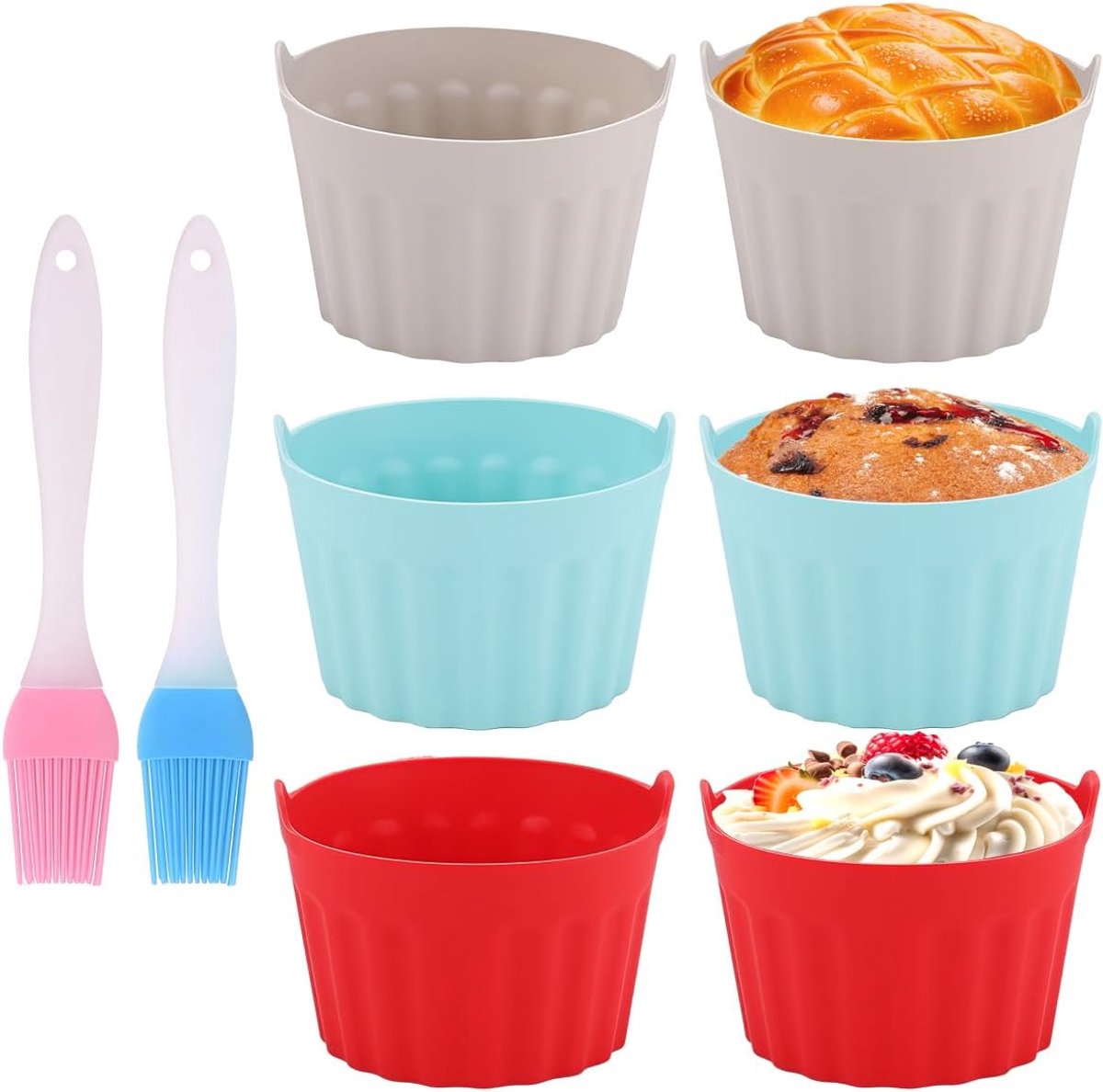 SnelShoppen - 6 Stuks Siliconen Muffinvormpjes 8,5 x 5,8cm Herbruikbare Muffinvormen, Non-stick Siliconen Bakvormen voor Taarten, Muffins en Taartjes,