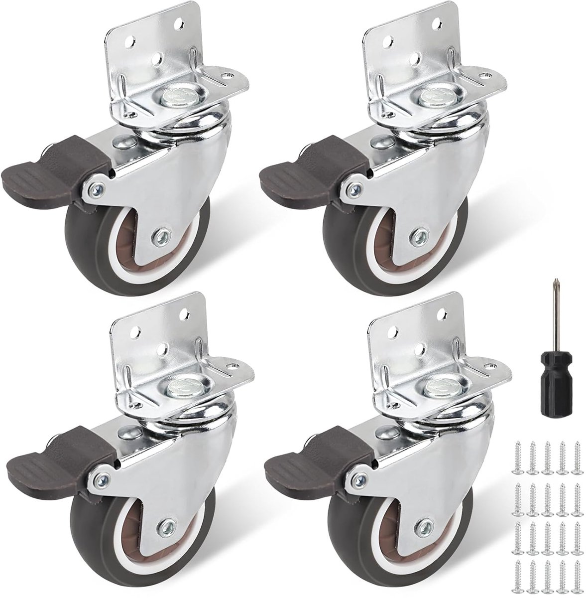 SnelShoppen - 4 Stuks Meubelwielen 50 mm met Rem - 120 kg Draagvermogen - Zware Duurzame TPE Rubber Rollers - Inclusief Schroeven en Schroevendraaier