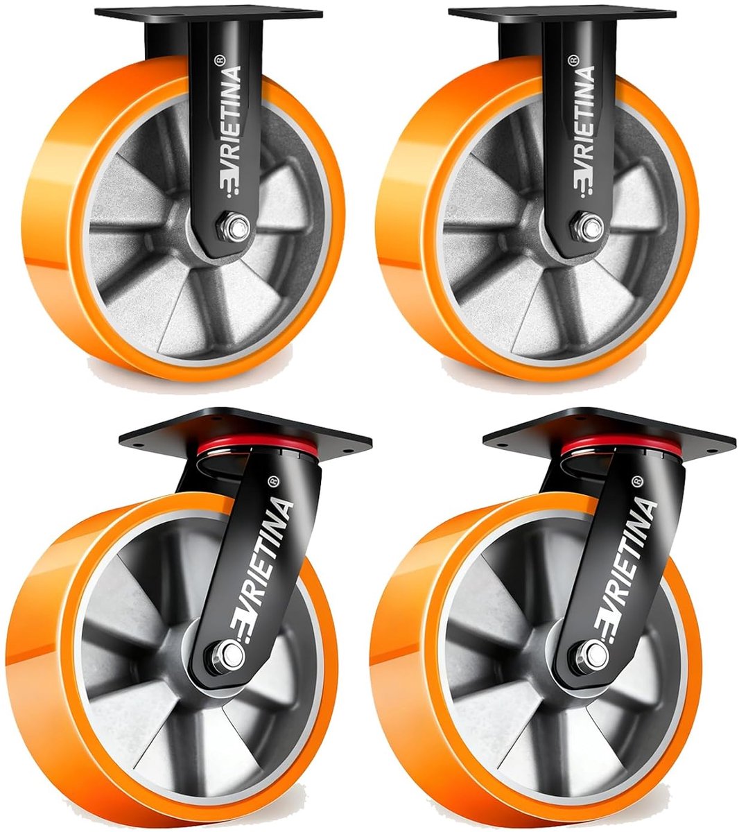 4 stuks zware wielen 150 mm incl. 2 zwenkwielen en 2 steunwielen, 360° draaibare aluminium zware zwenkwielen met mond invetten voor onderzoekslaboratoria, industriële installaties, draagvermogen 1350