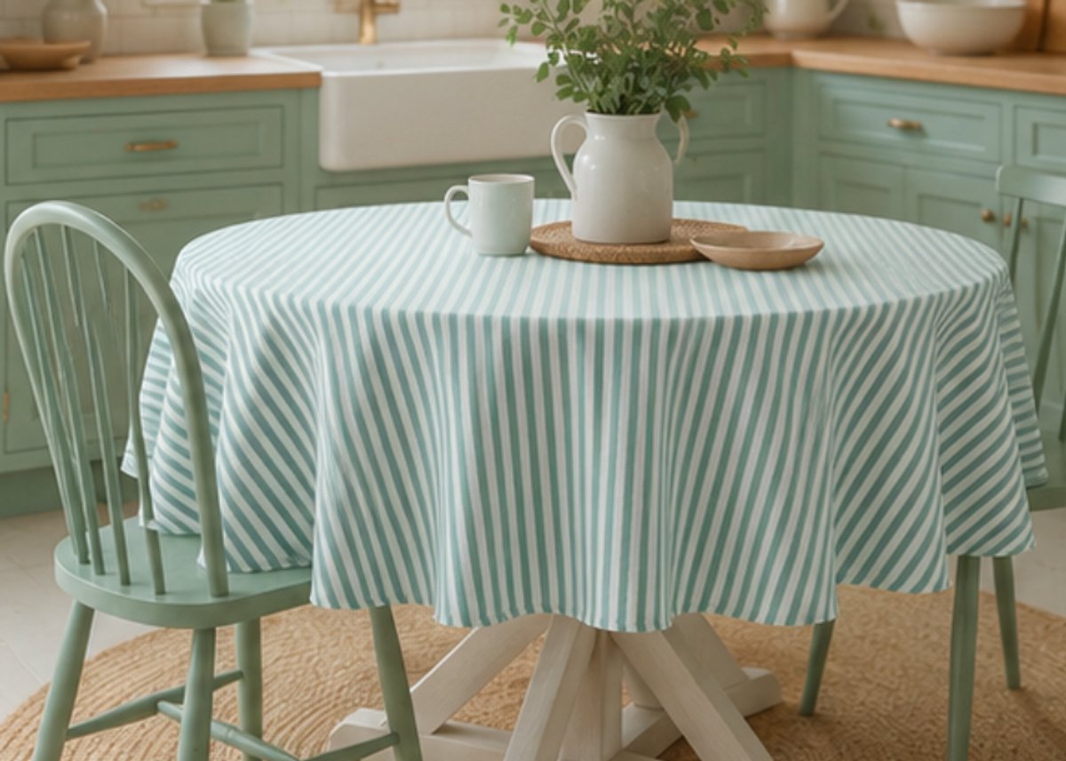 Vlekbestendig Rond Tafelkleed – Stijlvol, Fris & Praktisch katoenen tafellaken streep 155 cm rond Forest green