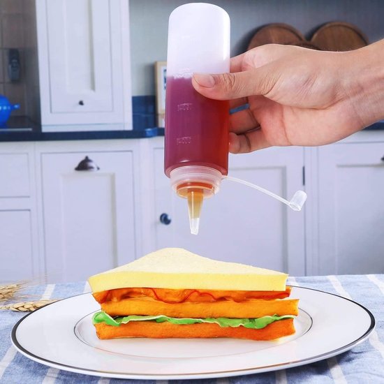 SnelShoppen - 6 Stuks 230ml Squeeze Sauzen Flessen met Deksel - Doserende Spice Bottles voor Keuken, BBQ, Feest, Camping - BPA-vrij, Recyclebaar van Snelshoppen — afbeelding 3