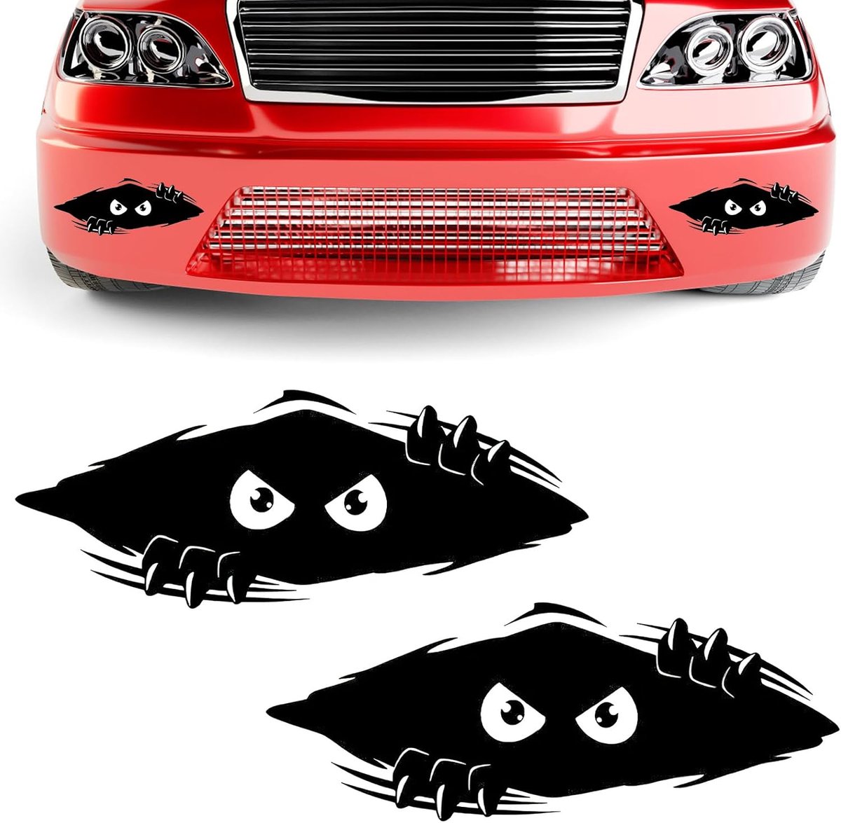 SnelShoppen - Pack van 2 Grappige 3D Peeking Monster Stickers voor Auto, Laptop, Motorfiets - Waterproof Zwart Vinyl - 28cm x 11cm - Persoonlijke Auto