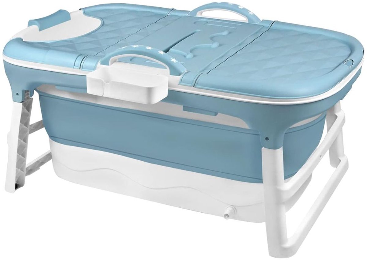 KIRA® Inklapbaar Bad - Badkuip Met Deksel - Badkuip Met Massagerollers - Lichtblauw - ‎118cm x 60cm x 53cm