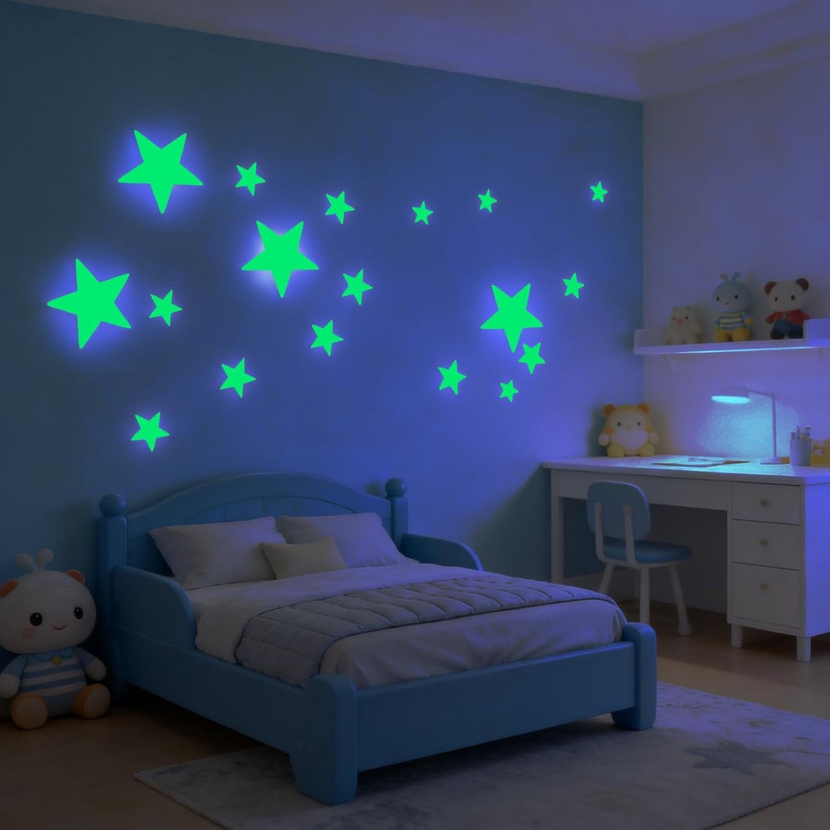 SnelShoppen - 30 Luminous Sterren Stickers, Zelfklevend, 3 Maten, Glanzende Sterren voor Wand en Plafond, PET Materiaal, Kinderen, Slaapkamer Decorati