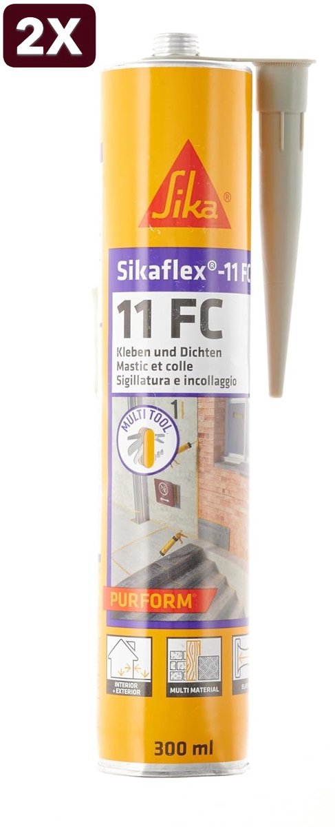 2 x Sika – Sikaflex-11 FC Purform – Lijm en kit – Betongrijs – Elastisch – Geschikt voor alle gangbare bouwmaterialen – Oplosmiddelvrij en emissiearm – 300 ml