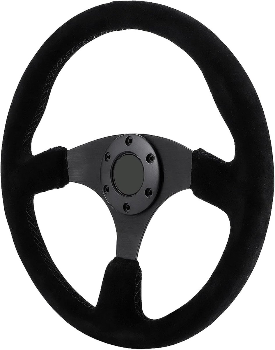 SnelShoppen - 14 Inch Racing Stuurwiel - 350 mm Zwart Suède met Zwarte Stiksels en Claxonknop - Lichtgewicht Aluminium Frame voor Optimale Grip en Con