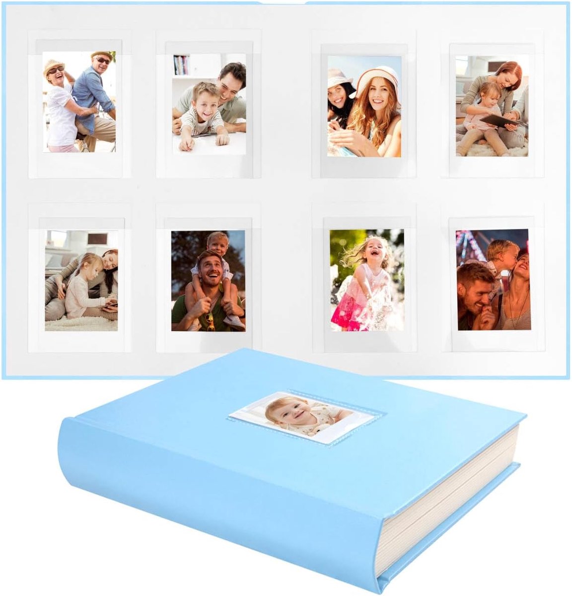 SnelShoppen - 128 Compartiments Fotoalbum met Schrijfruimte - Geschikt voor Fujifilm Instax Mini 12/11/9/8/7s/Polaroid 300/HP Sprocket - Blauw