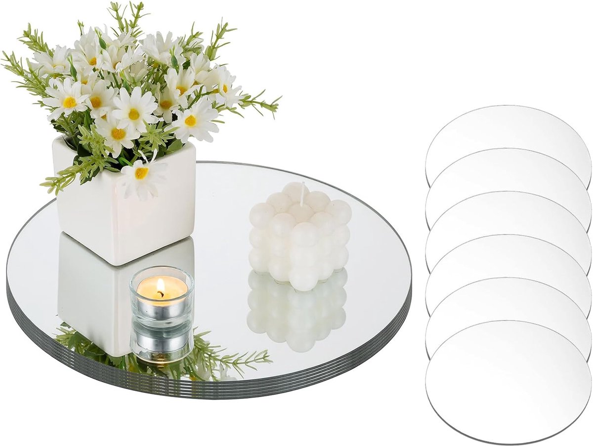 SnelShoppen - 12 Stuks Ronde Spiegel Kaarsenplaten 30cm - Hoogwaardige Glazen Kaarsenhouders voor Pillar Kaarsen - Decoratieve Accessoires voor Bruilo