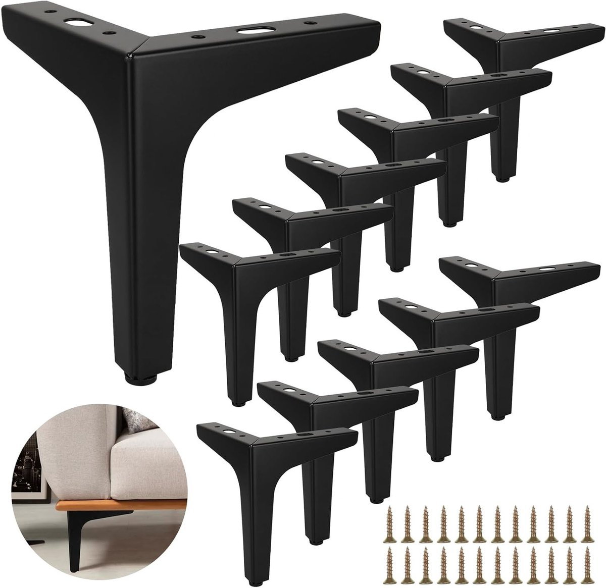 Set van 12 Zwarte Metalen Meubelpoten 15 cm voor Bank, Kast en Tafel