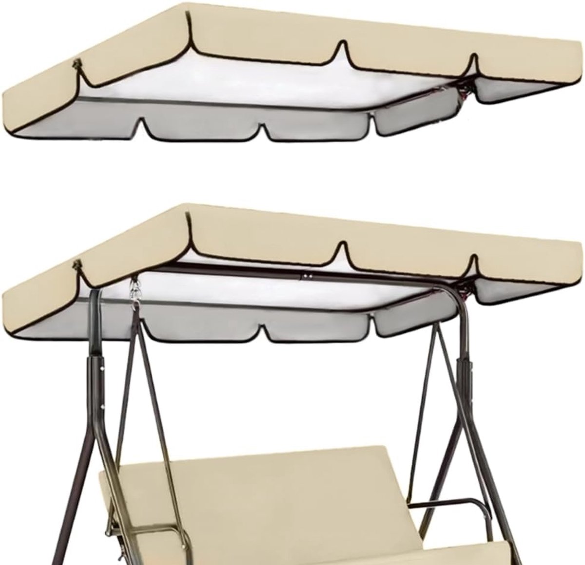 SnelShoppen - Tuin Hangstoel Vervangende Luifel 195x125cm Waterdicht Winddicht Anti-UV Beige Schaduwdoek voor 2-3 Zits Schommelstoel