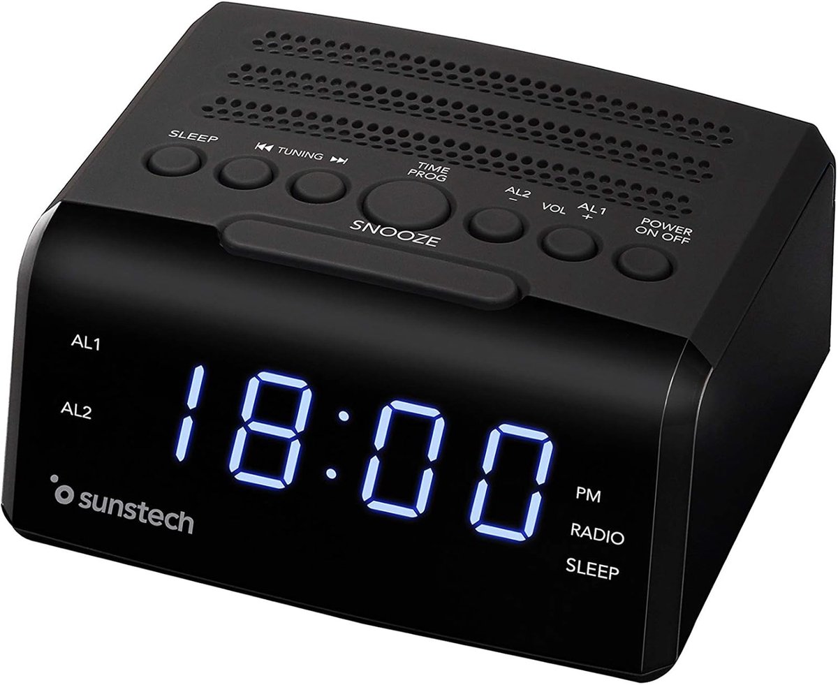 SnelShoppen - Dual Alarm Klok Radio met LED Display, FM Tuner, USB, Hoofdtelefoonaansluiting, Zwart, Perfect voor Thuis en op Reis