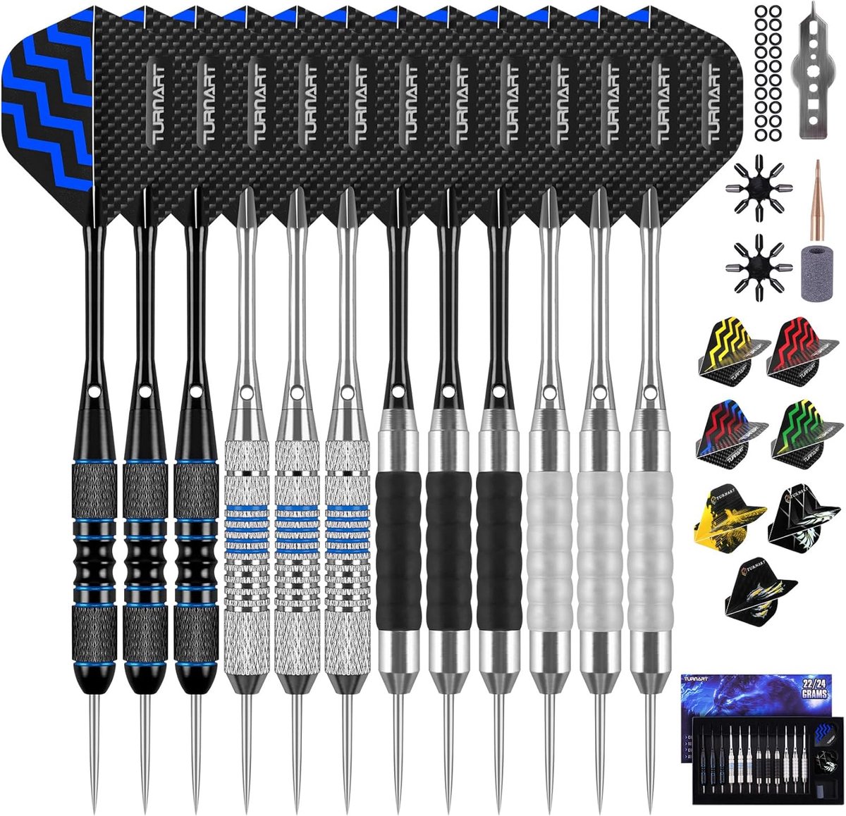 SnelShoppen - Professionele Dartpijlen met Metalen Punt - 12 Stuks - Stalen Doctor met Darts Case - Perfect voor Wedstrijden en Feestjes