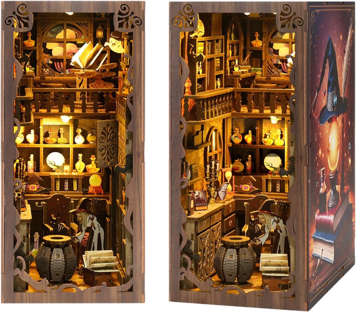 SnelShoppen - Book Nook DIY Kit: Miniatuur Huis met Meubels en LED Licht, 3D Puzzel Boeksteun voor Volwassenen en Tieners, Houten Decor voor Creatieve