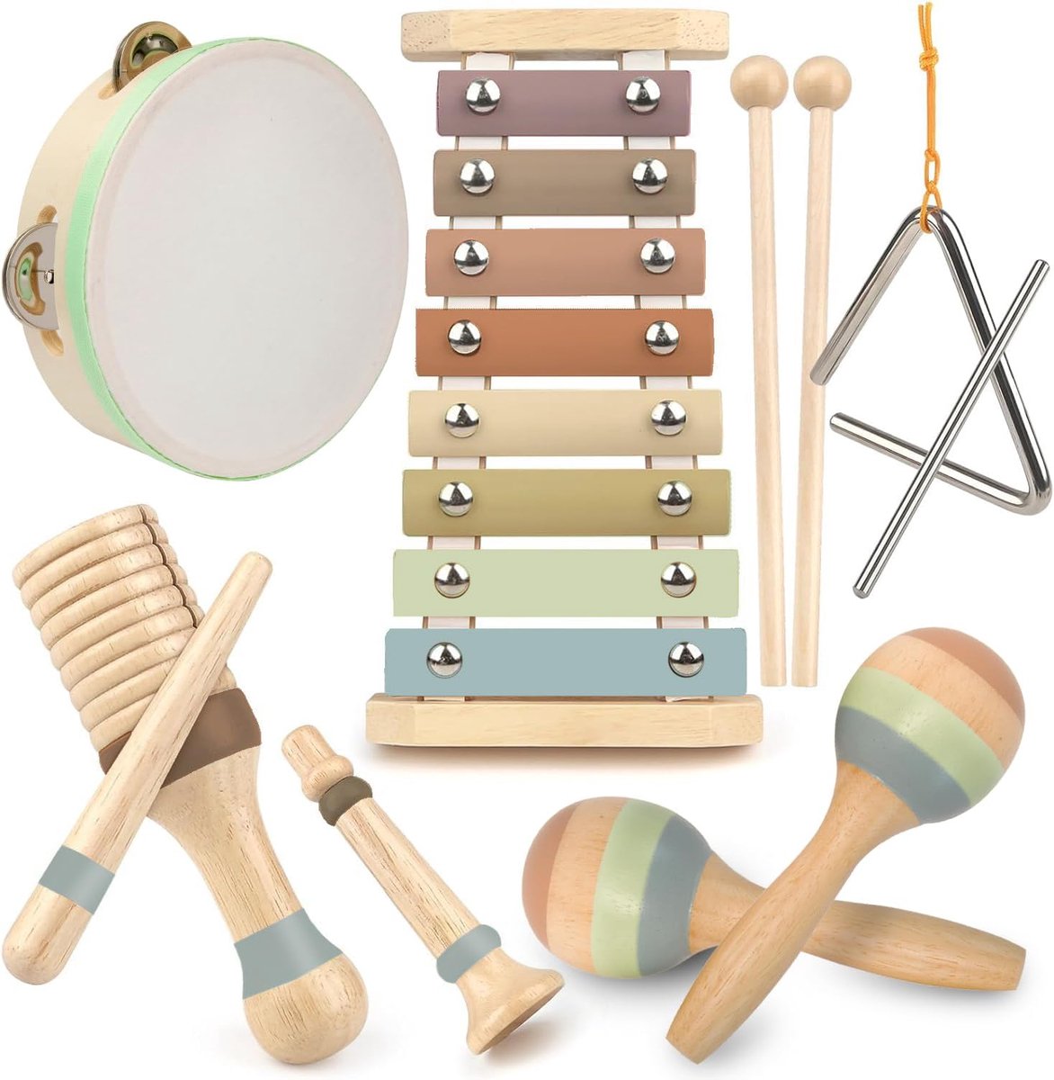SnelShoppen - Houten Muziekinstrumenten voor Peuters 1-3 Jaar, Montessori Speelgoed, Xylofoon, Tambourine, Educatieve Muziekset, Creativiteit en Ontwi