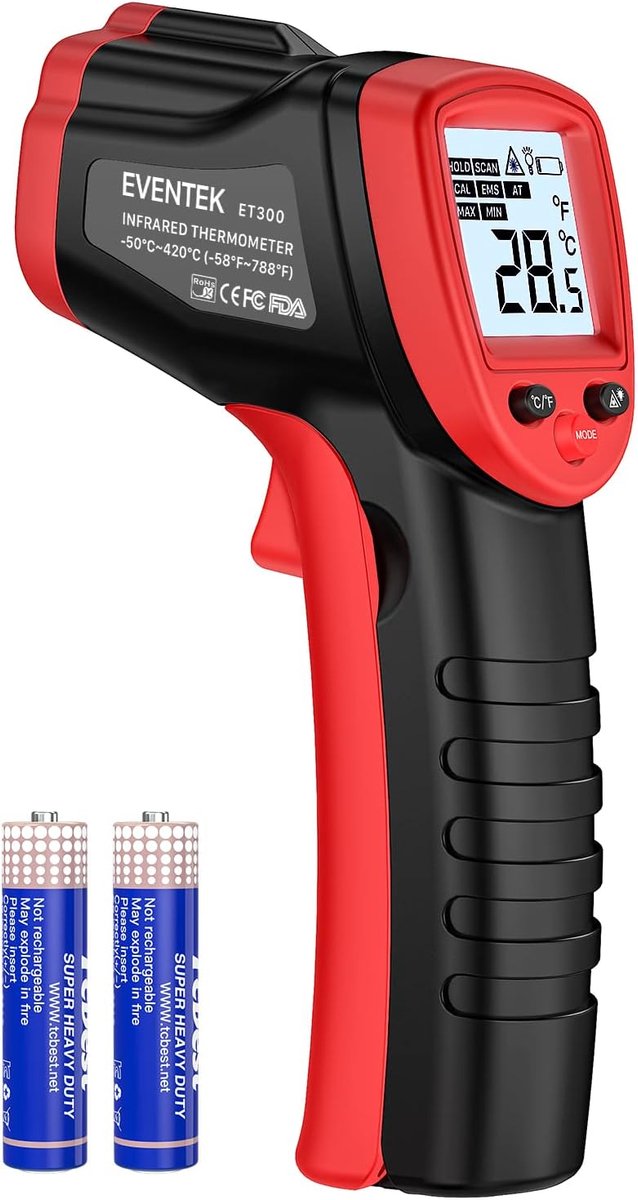 Thijox - Infrarood Thermometer Contactloos -50 °C tot 420 °C Digitaal Temperatuurpistool voor Keuken, Tuin en Hobby - Niet Medisch, Veilig en Nauwkeur