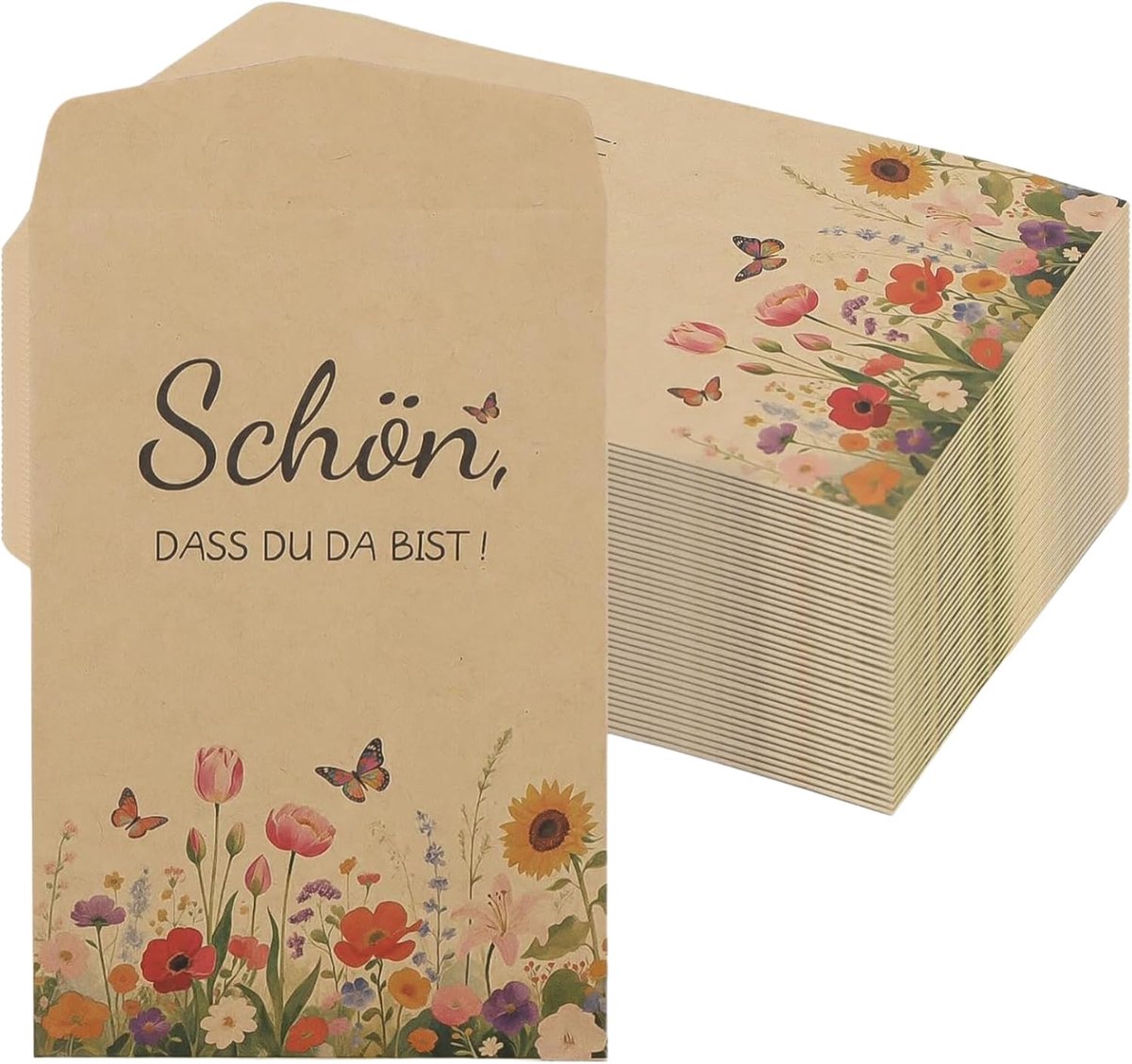 SnelShoppen - 60 stuks Zaadzakjes - Mooi dat je er bent - Papieren Gastcadeaus - Bloemenzaden Verpakking - Bruine Giftbags voor Feesten en Tuin
