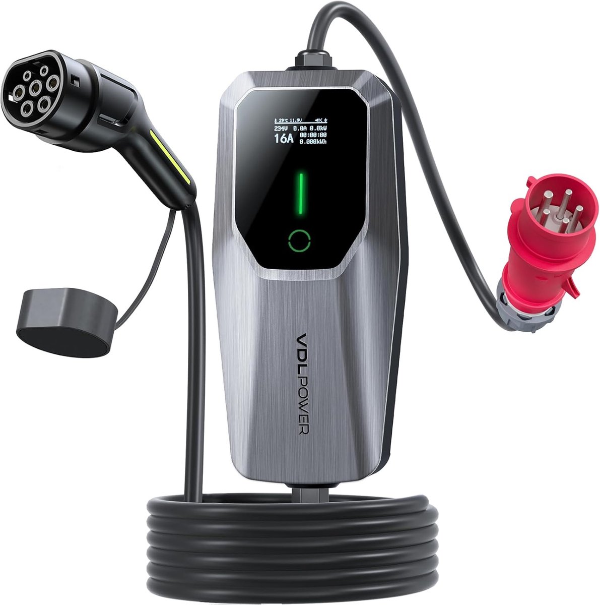 SnelShoppen - 11 kW Elektrische Auto Oplader Type 2, 5 m Laadkabel, Waterdicht IP65, Instelbare Stroom 6-16A, 3-fase, Laadtijd 30 min - 5 uur