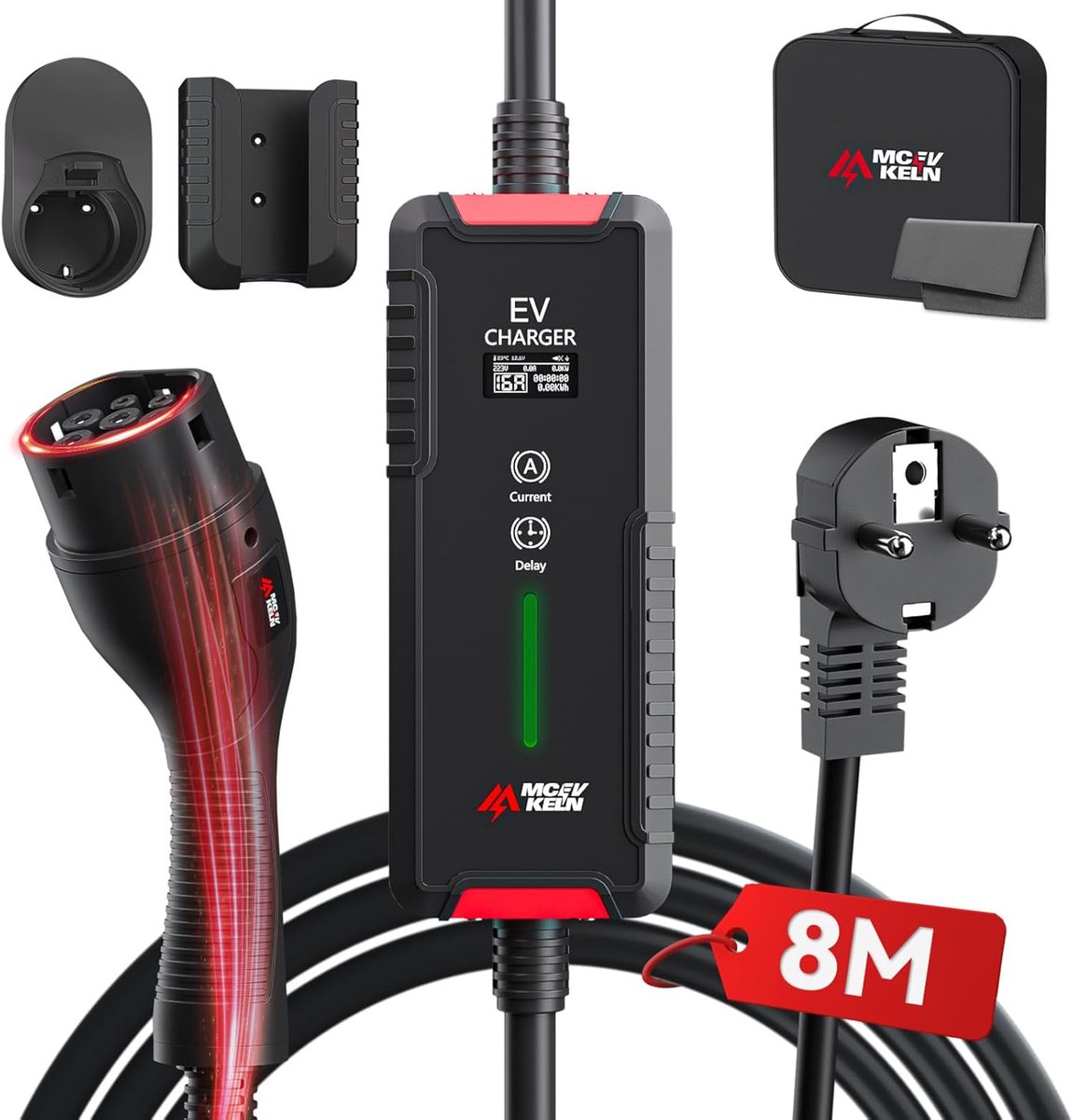 SnelShoppen - Type 2 3.6 kW EV Oplaadstation met Schuko, Schakelbare Stroom 6-16 A, IP65 8 m Laadkabel, Draagtas, Flexibele Laadfunctie