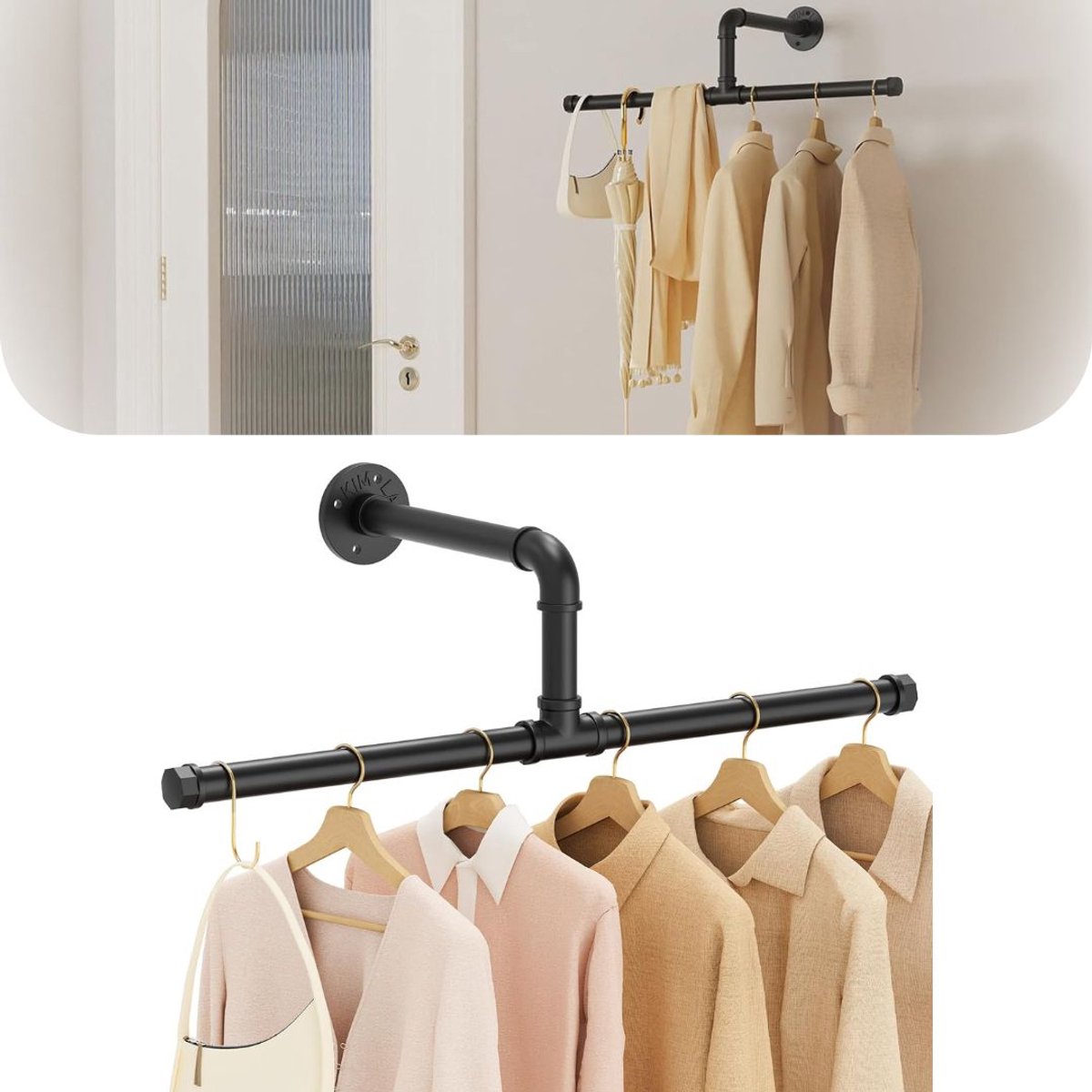 Kledingstangen voor aan de Muur - Kledingrek - Kledingroede - Zwart