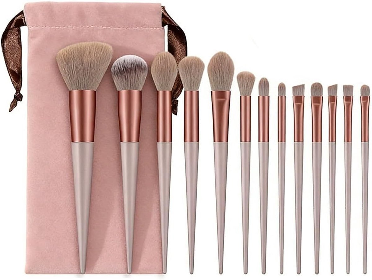 SnelShoppen - Makeup Brush Set 13-delige Professionele Gezichts- en Oogschaduwkwasten met Zachte Synthetic Haar, Ideaal voor Foundation, Poeder, Blush