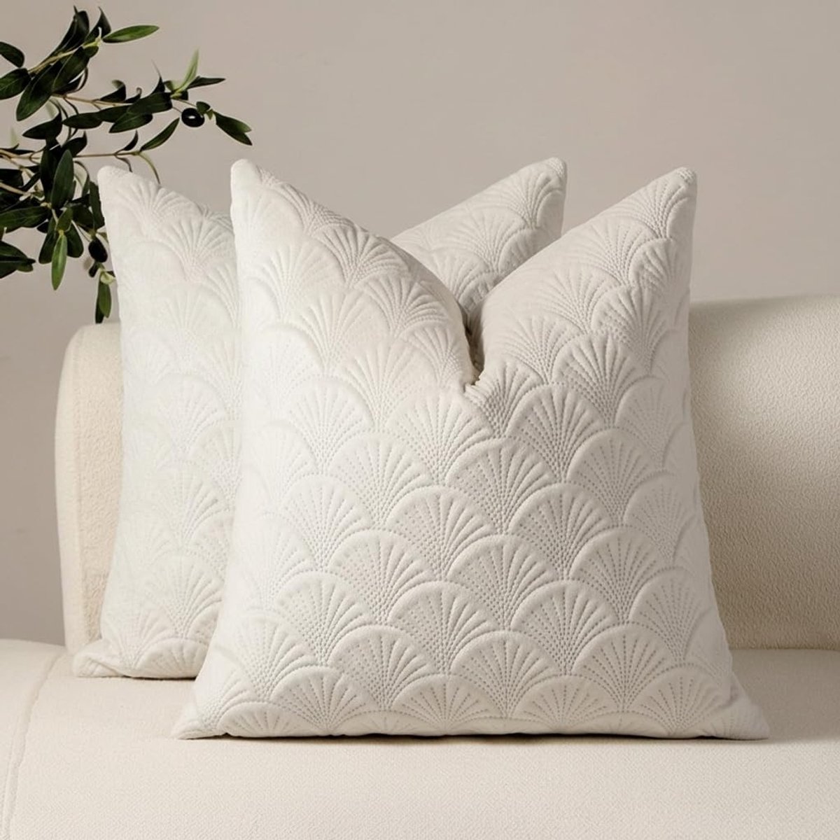 SnelShoppen - Set van 2 Kussenhoezen in Nederlands Velvet Moderne Minimalistische Stijl met Fan Patroon 45 x 45 cm Decoratief voor Bank Slaapkamer Woo