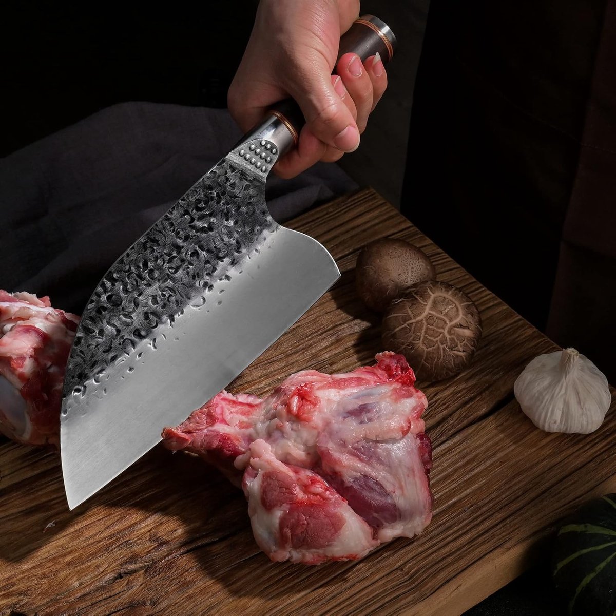 SnelShoppen - Chinese Chef's Knife Butcher Knife Boning Knife Santoku Knife Meest veelzijdige Keukenmes, RVS, met Leren Schede, Perfect voor Vlees, Gr