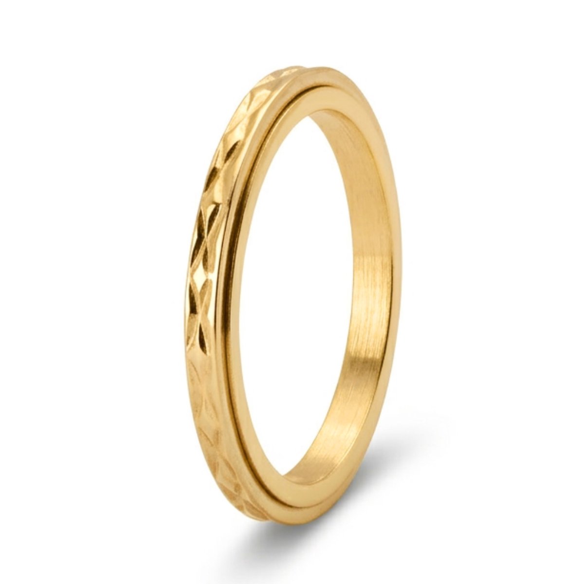 Anxiety Ring - (Flux) - Stress Ring - Fidget Ring - Anxiety Ring For Finger - Draaibare Ring Dames - Spinning Ring - Spinner Ring - Goudkleurig RVS - (16.50 mm / maat 52)