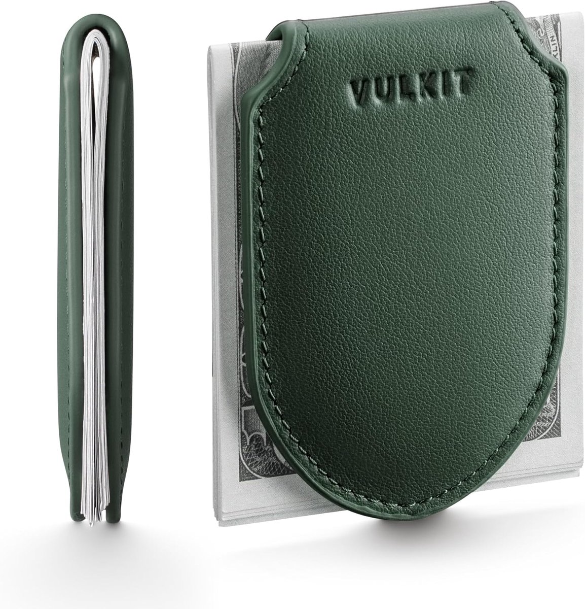 SnelShoppen - Thin Magnetic Money Clip - Echt Leer Creditcardhouder en Biljettenhouder - Minimalistisch, Olive Groen, Houdt tot 20 Bankbiljetten Veili