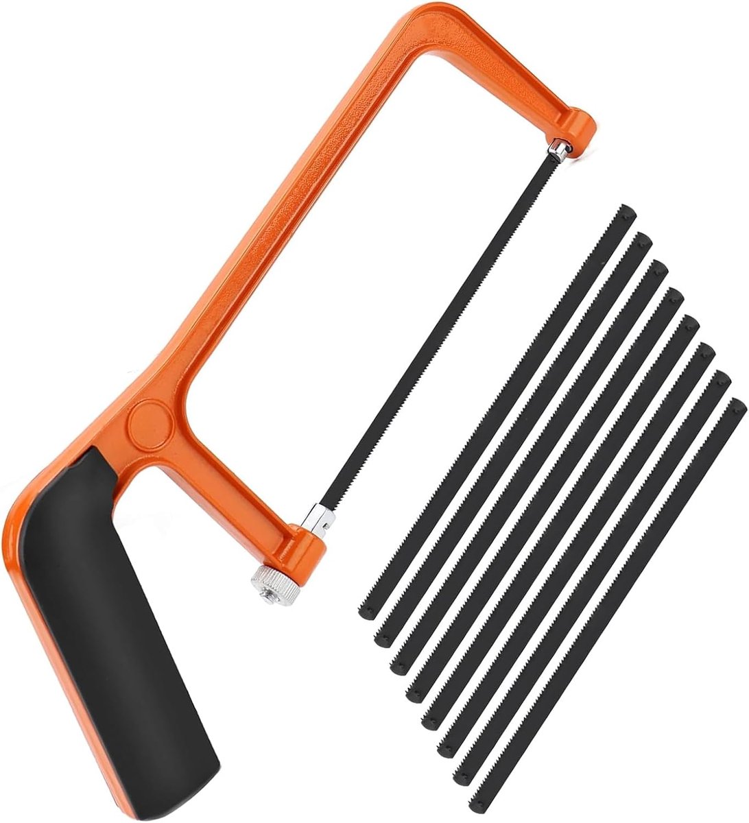 SnelShoppen - Kleine hacksaw met 8 zaagbladen - Handzaag voor metaal, hout, plastic - Duurzaam aluminium, verstelbaar ontwerp, perfect voor hobby en k