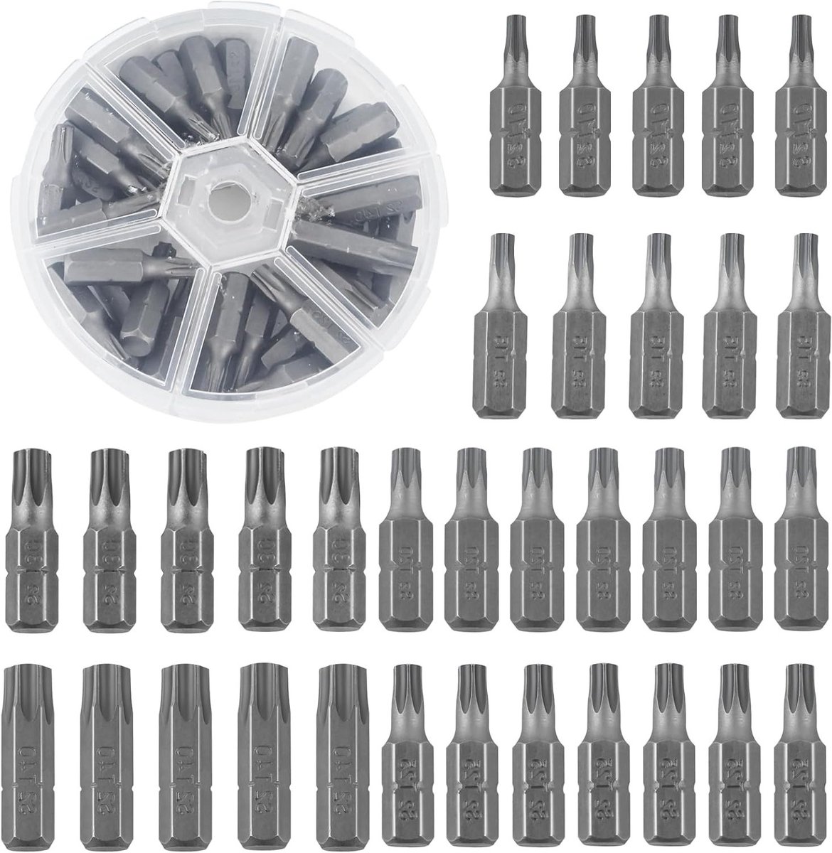 Complete 34-delige Torx Bit Set van 25 mm met 1/4 inch hex handgreep voor accuschroevendraaier, S2 staal en nikkelcoating, ideaal voor precisiewerk en klussen