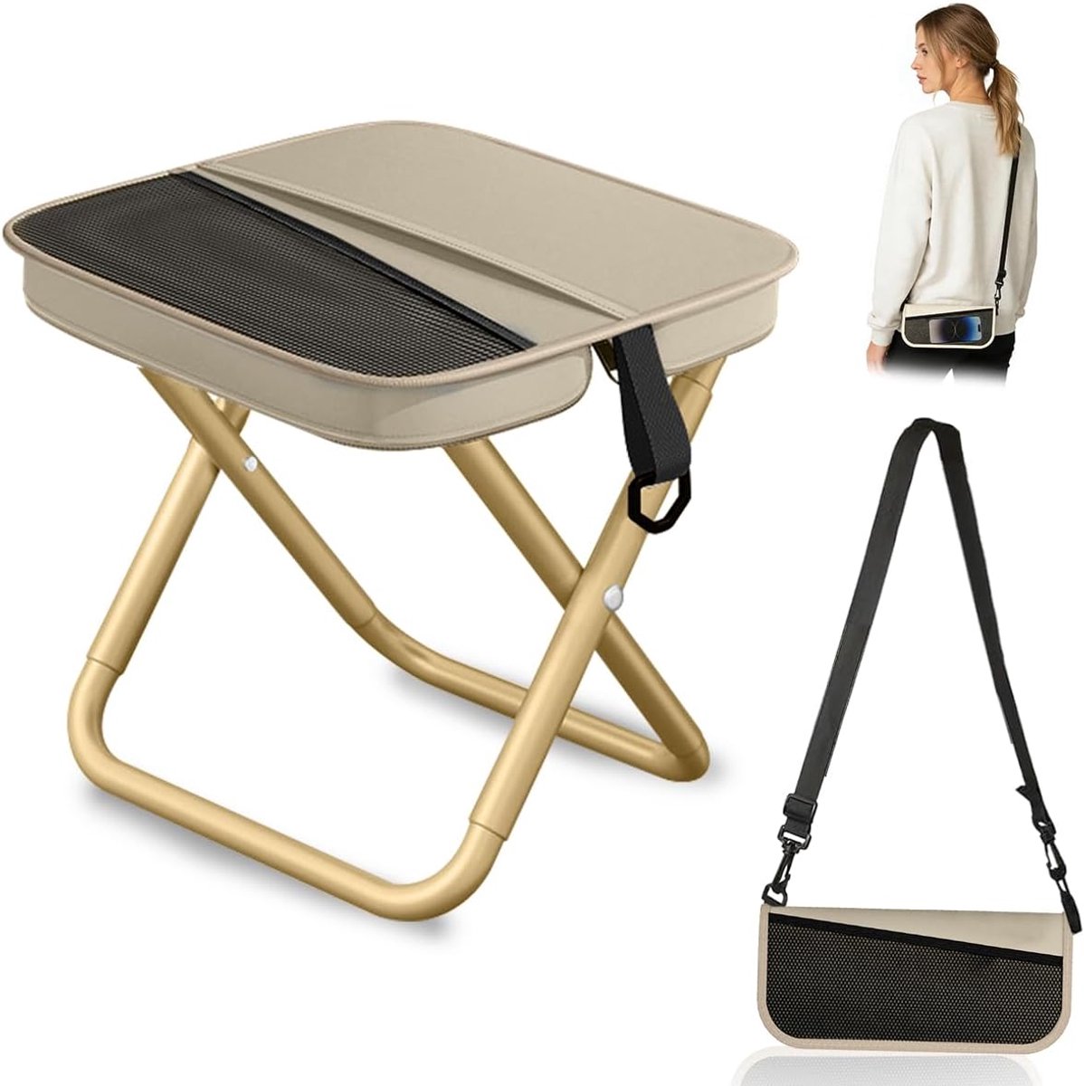 SnelShoppen - Draagbare Klapkruk - Campingkruk met Riem en Tas - Compact Inklapbaar - Lichtgewicht Viskruk - Duurzaam Oxford en Roestvrij Staal - Idea