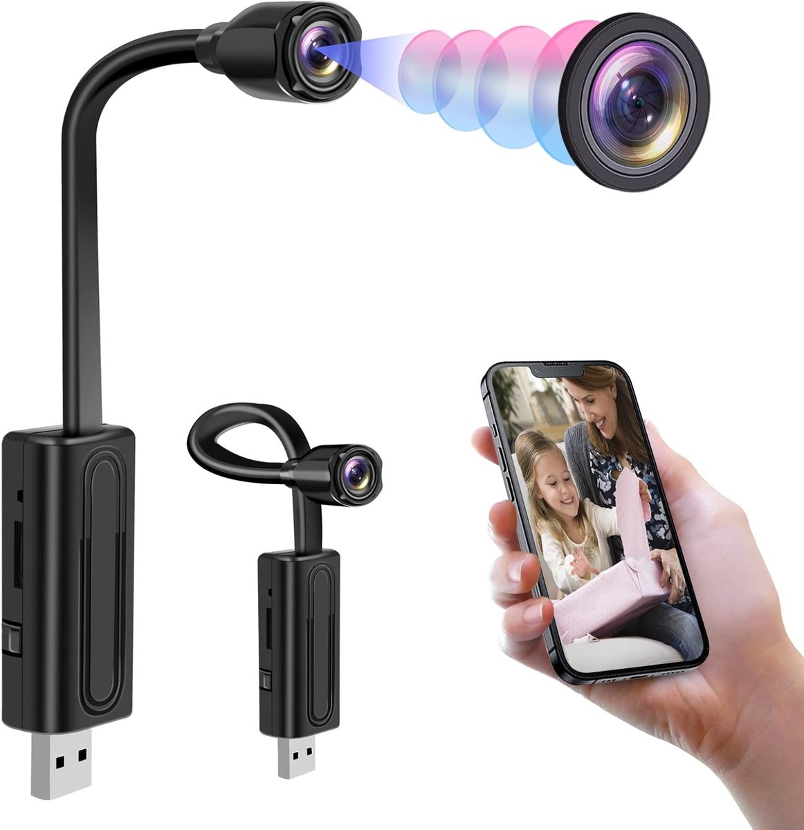 SnelShoppen - Mini Body Cam WiFi, Draagbare Micro Camera, USB HD 1080P, Kleine Binnen Camera met Beweging Detectie en Loopfunctie voor Vergaderingen,