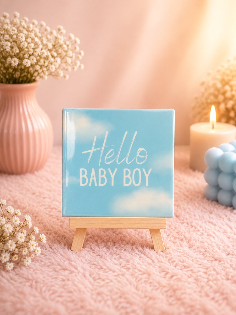 Tegeltje "Hello Baby Boy" | Viva Femme | Tegeltjes met tekst | Decoratie | Wonen | Cadeau | Spreuktegel | Humor