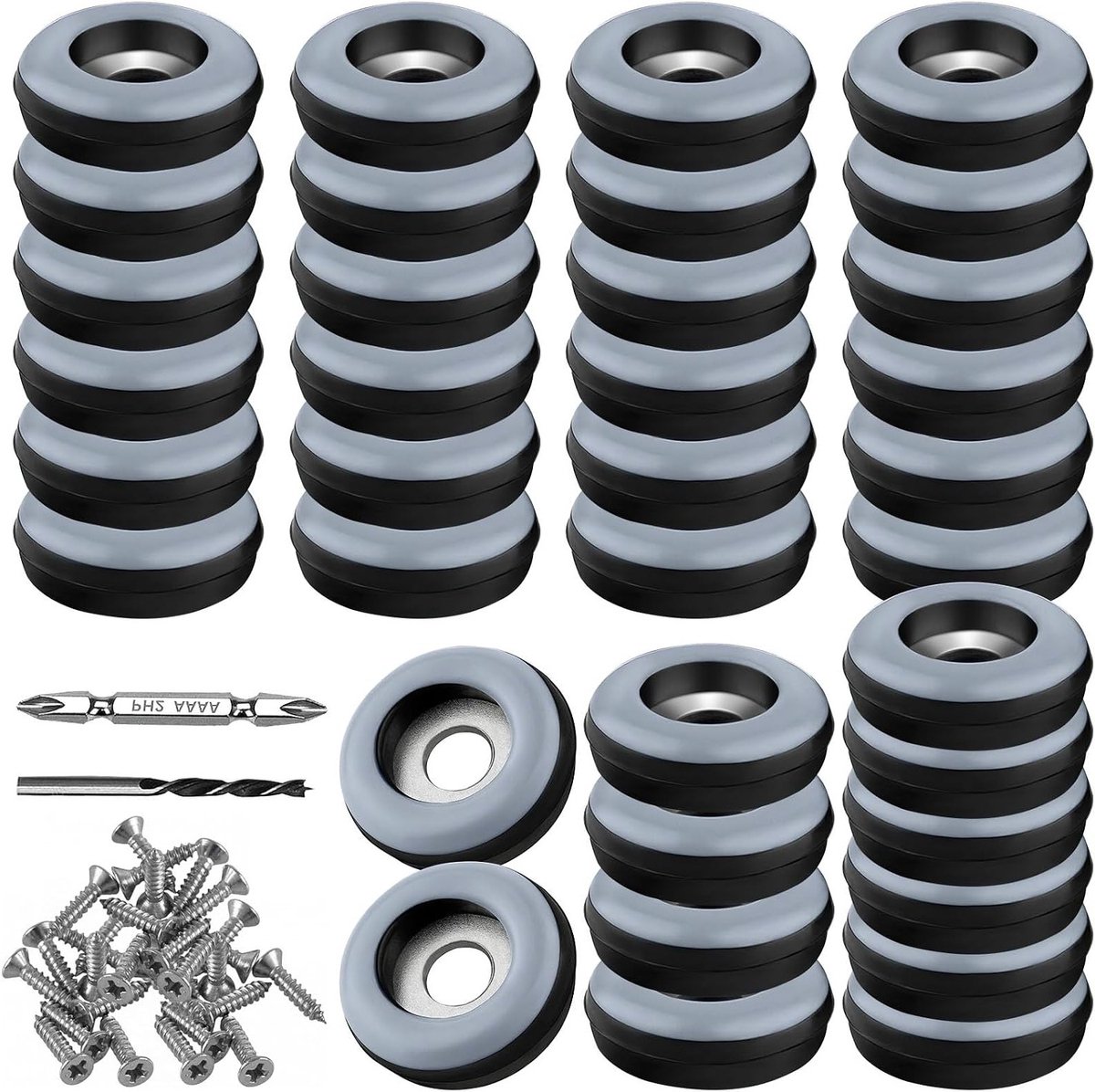 Set van 36 Teflon Glijders, Diameter 19 mm, Rond, Zwart, Inclusief RVS Schroeven en Boortjes, Ideaal voor Meubelbescherming en Vloerbescherming