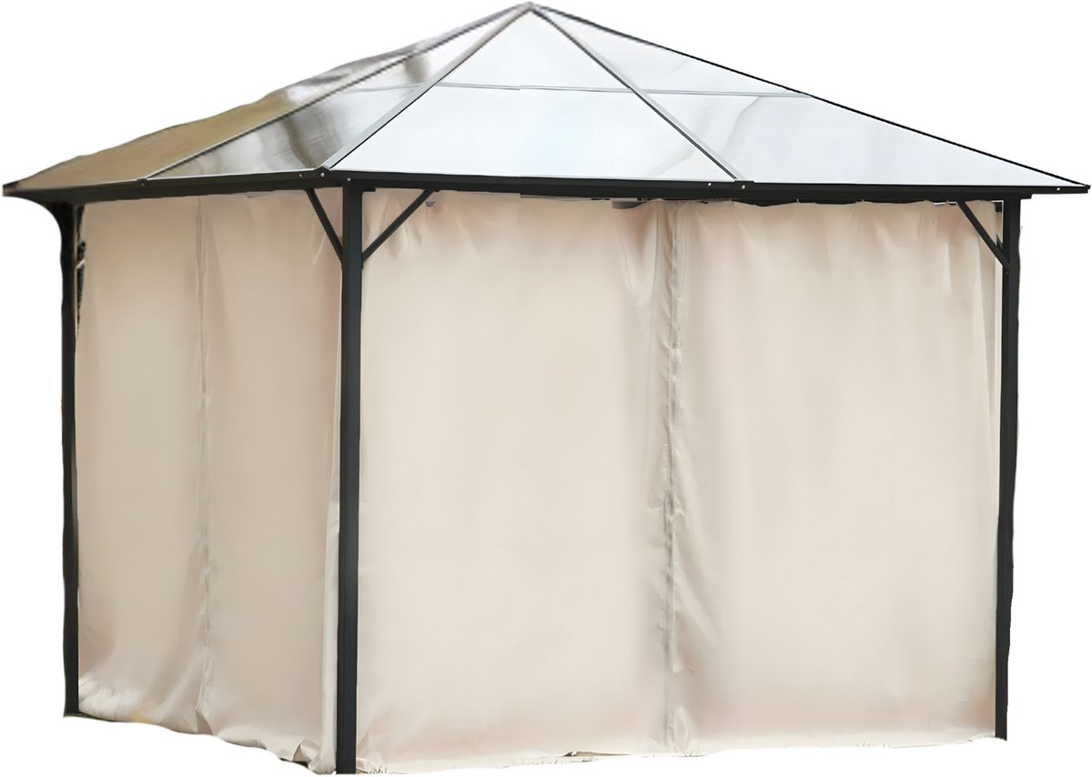 Zijwanden voor Paviljoen 3x3 m – Set van 4 met Haken – Polyester Partytent Wanden – Beige