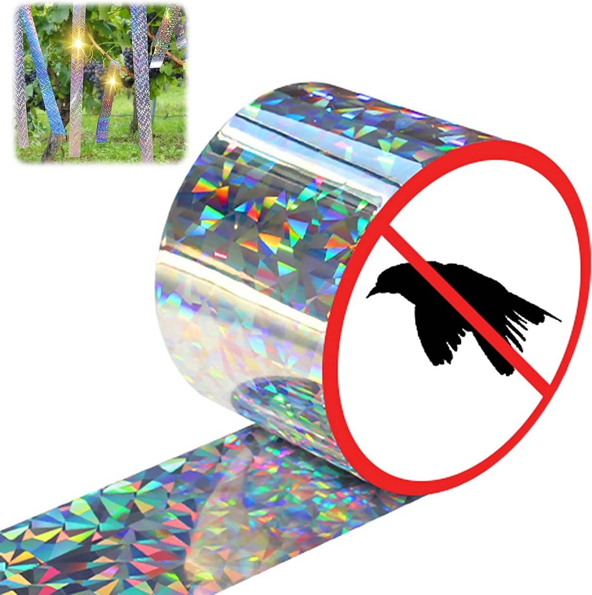 Reflecterende Vogelafschrikking Tape, 80 m x 4.8 cm, Dubbelzijdige Reflectie, Bescherming voor Huizen, Tuinen en Binnenplaatsen, Dierenafschrikking, Milieuvriendelijk en Effectief
