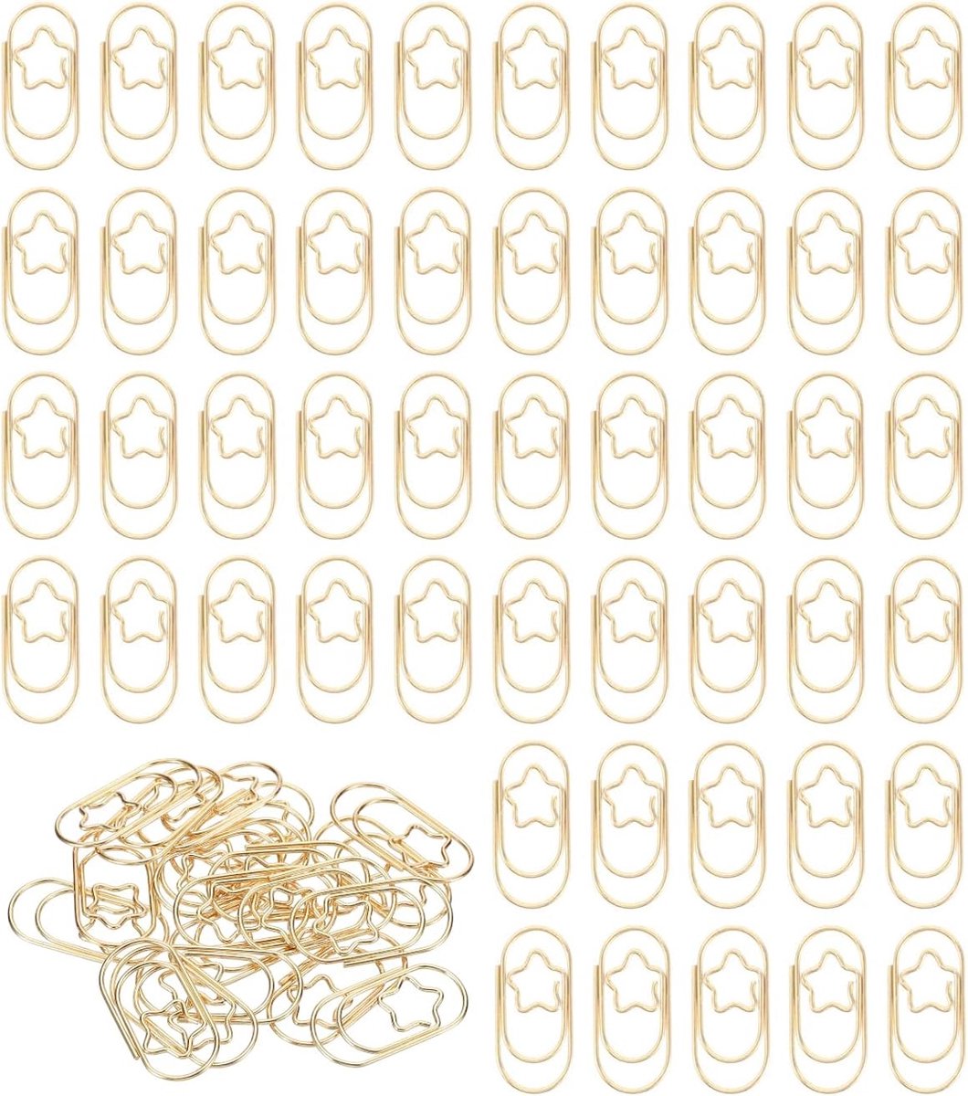 SnelShoppen - 100 Gouden Ster Vormige Paper Clips - RVS Ovalen Paperclips voor Postcards, Kantoor, School, Boeken en Documenten - Decoratieve Kantoora
