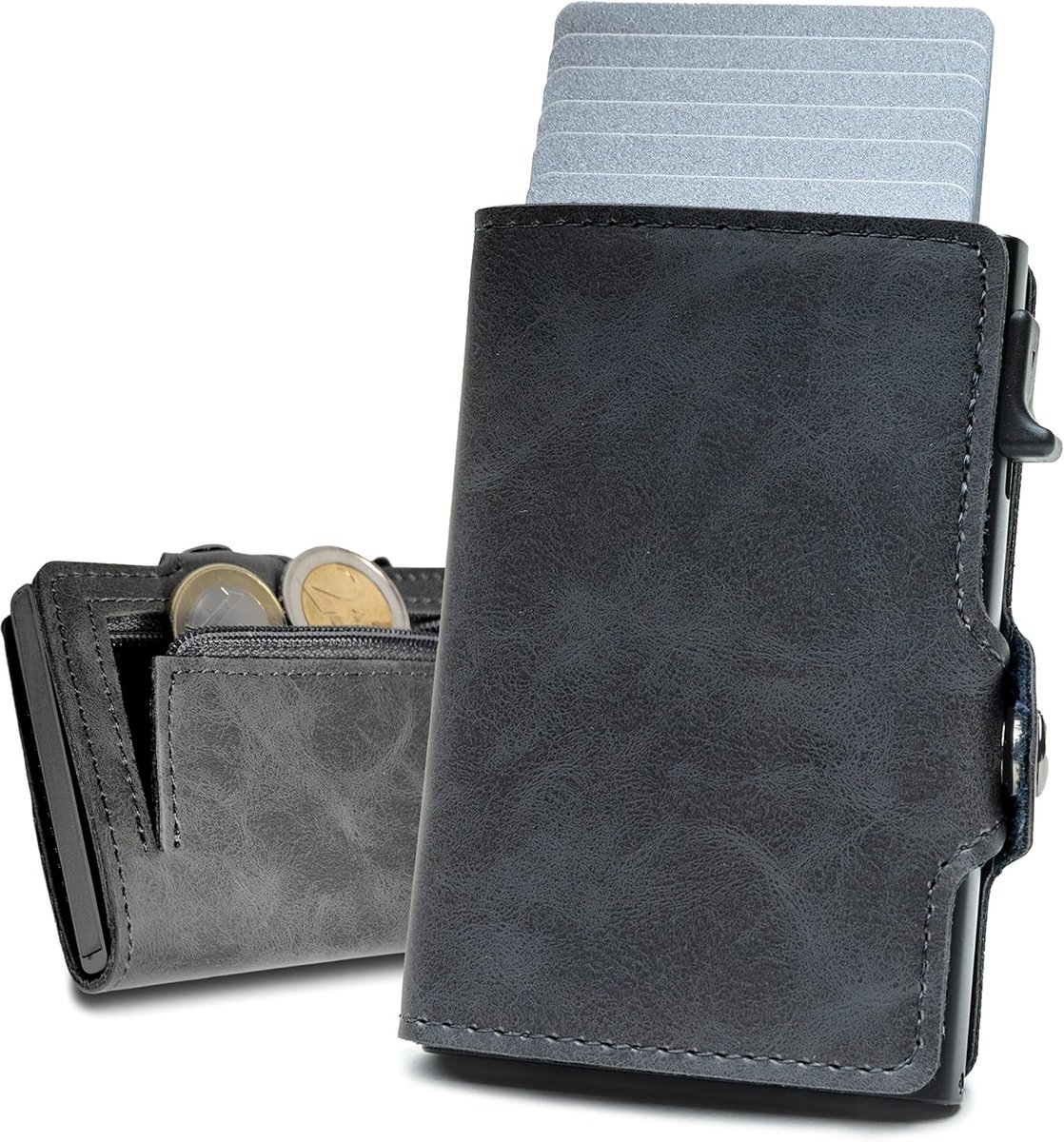 SnelShoppen - Slim Wallet met Muntvak - RFID Bescherming - Pop Up Portemonnee - Mini Wallet voor Mannen en Vrouwen - Lichtgewicht Grijs - Ideaal voor