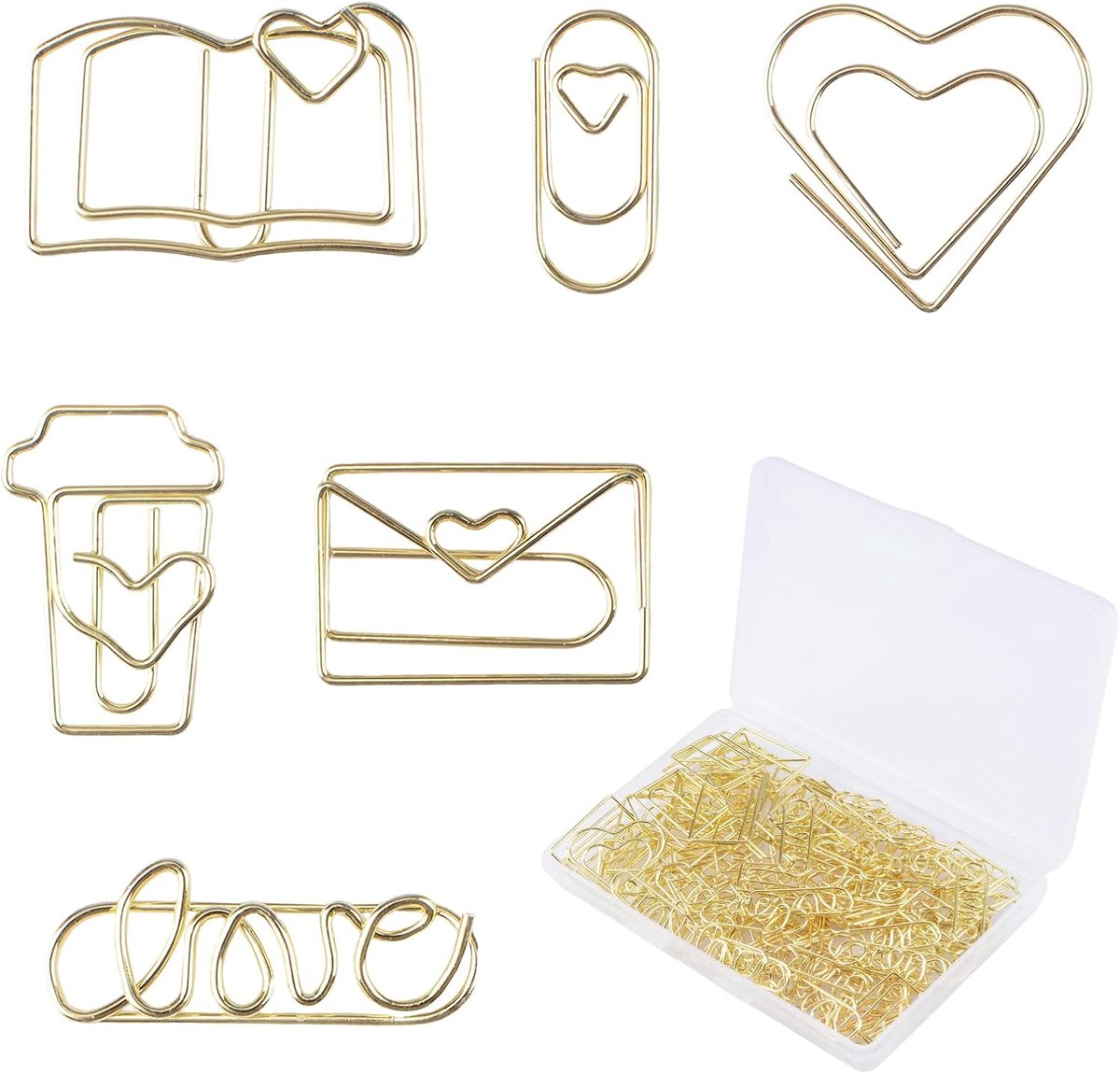 SnelShoppen - Leuke Metalen Hart Paperclips - 120 Stuks Gouden Hart Ontwerp Kantoorbenodigdheden - Bookmark Scrapbook Decoratie - Organisatie