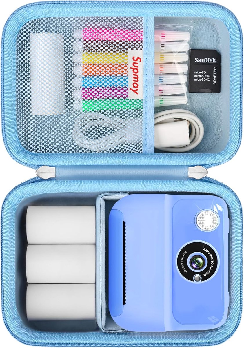 SnelShoppen - Kids Camera Draagtas voor Instant Print Camera's - Blauw - Perfecte Opbergdoos voor Kinderen - Geschikt voor Diverse Merken - Ideaal voo
