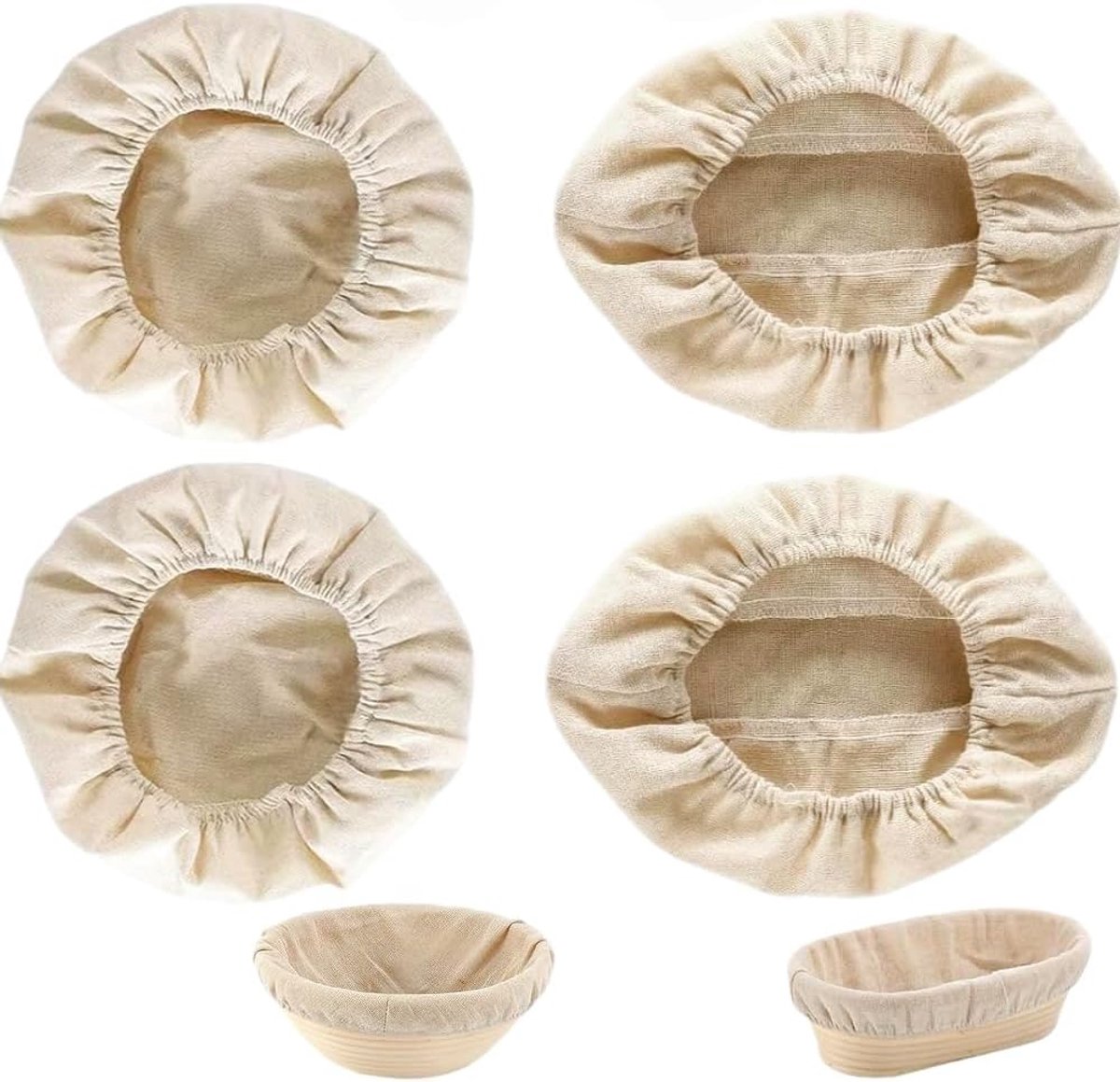 SnelShoppen - 4 stuks linnen doeken voor gistmand, proofing basket, rijsmandje, brood bakken, elastische tailleband, bakkerslinnen, 25 cm, ideaal voor
