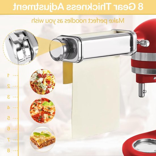 Pasta Machine van Roestvrij Staal, Perfect voor Thuisgebruik met 8 Instelbare Dikte en Draaiknop, Ideaal voor Vers Pasta Maken en Bakken — afbeelding 3