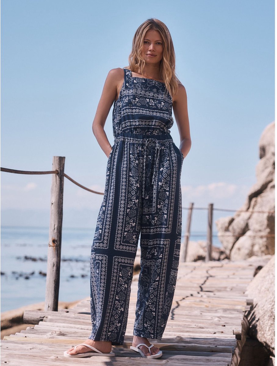 Next - Dames - Jumpsuit met vierkante hals en wijde ronde pijpen - Crème