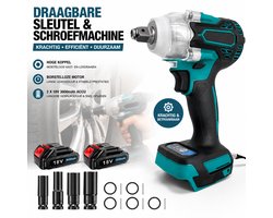 18V Draadloze Slagmoersleutel Set met 2x 3,0Ah Accu, 4 Dopsleutels & EU Oplader – Voor Autobanden, Garage en Bouwklussen