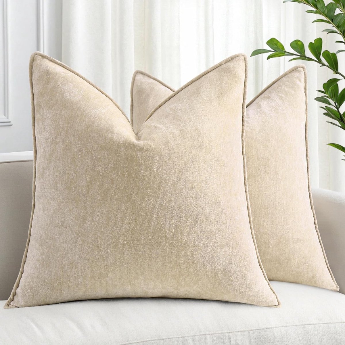 Set van 2 Chenille Kussenslopen 50x50 cm in Beige voor een Luxe Interieur en Comfort