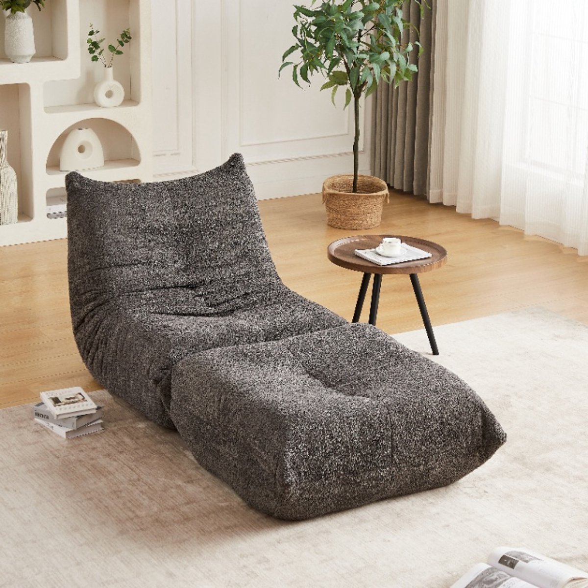 Fauteuil - Relaxfauteuil - gestoffeerde bank - Zitzak stoel - Comfortabele TV-stoel - Leesstoel - Met Voetsteun - Ergonomisch - Elastische spons - Modern design - Chenille - Grijs
